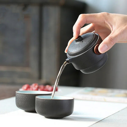 Black Pottery Quick Guest Cup One Pot Two Cups Household