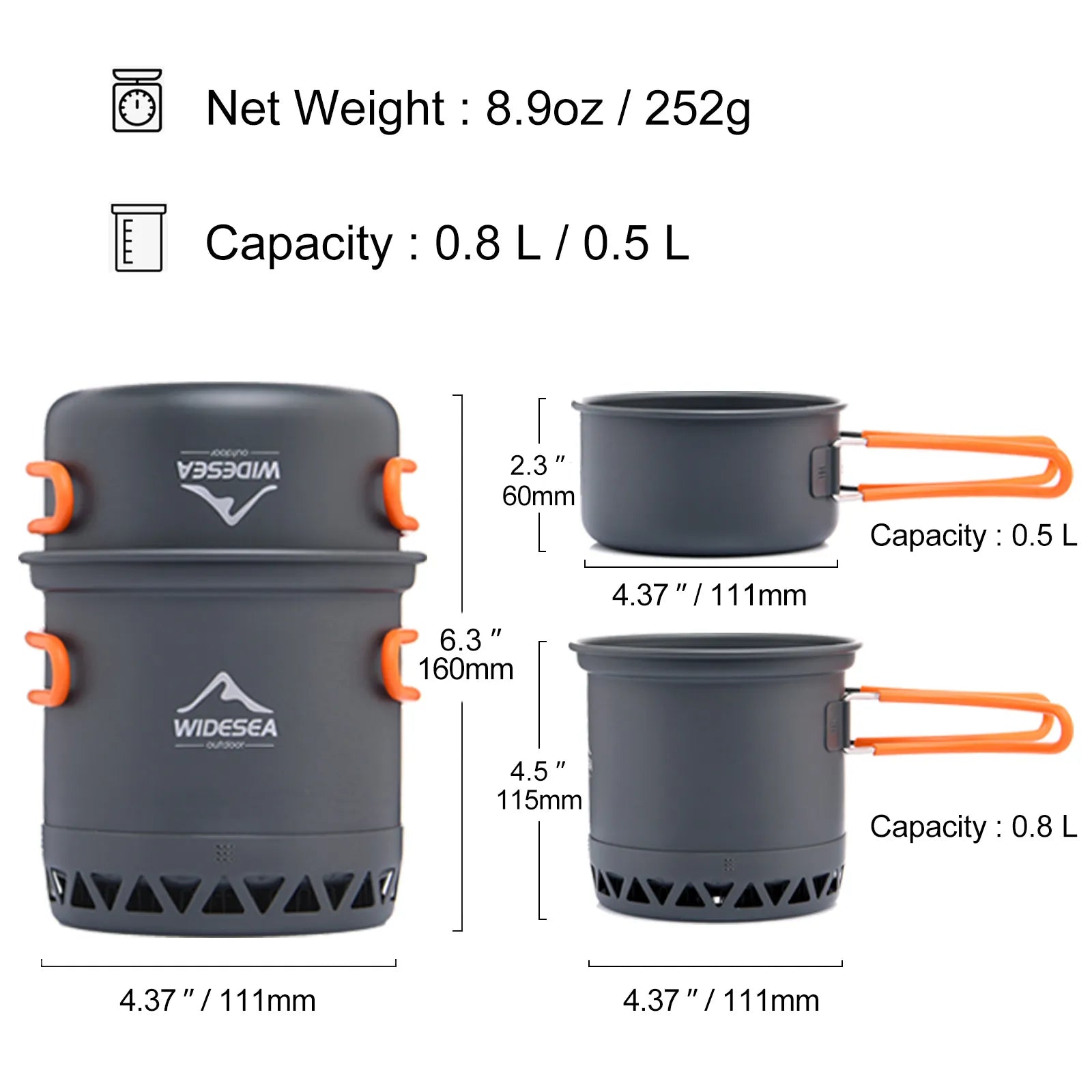 Widesea Camping Cookware Set - Lightweight 1.3L & 2.3L Outdoor Heat-Resistant Cooking Gear