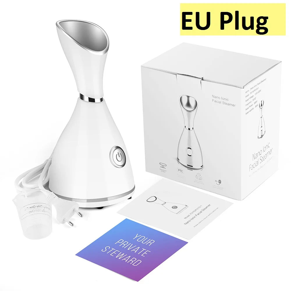 US EU AU Plug Facial Steamer Cleaner Nano Ionic Facial Deep Cleaning Hot Steamer Face Sprayer Machine Beauty Face Steam Device