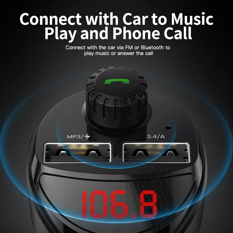 KUULAA Car Charger FM Transmitter Bluetooth Car Audio MP3 Player TF Card Car Kit 3.4A Dual USB Car Phone Charger For Xiaomi Mi