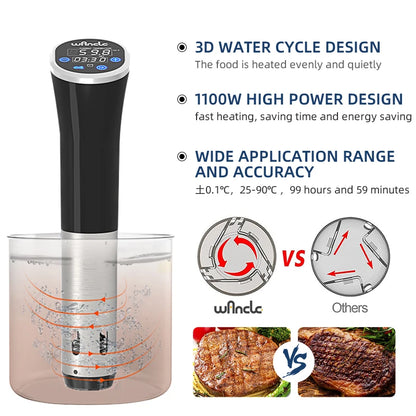 Wancle 1100 W Sous Vide štedilnik LCD na dotik, potopni obtočni obtočni natančen 