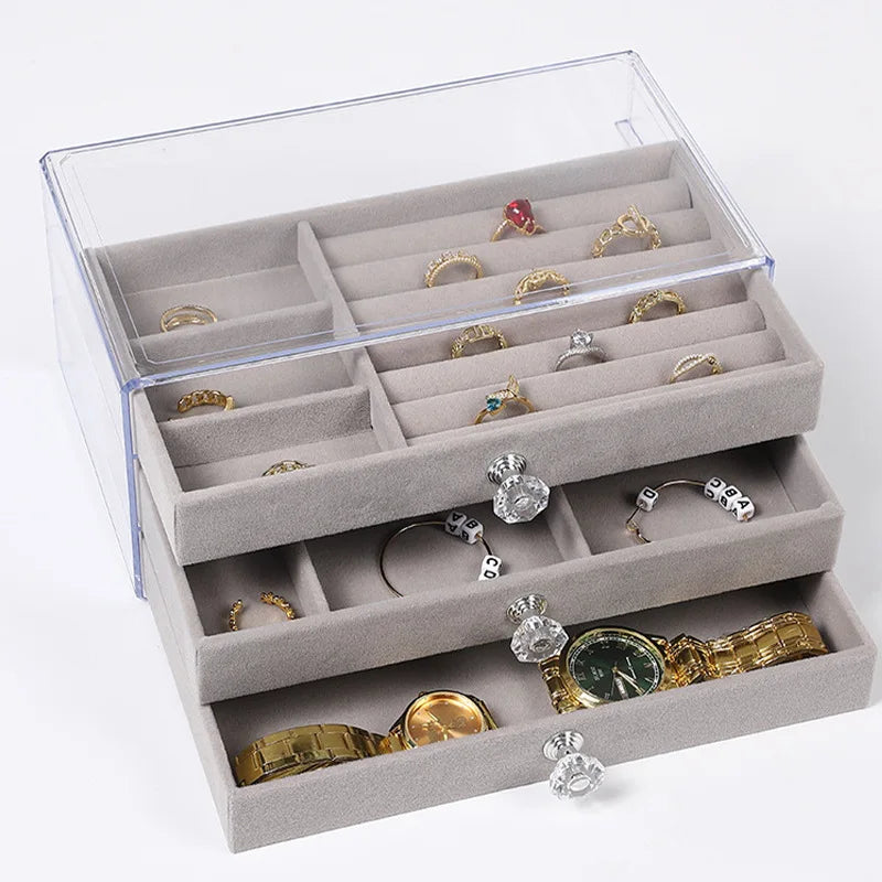 New three layer clear drawer earrings bracelet Jewelry storage box