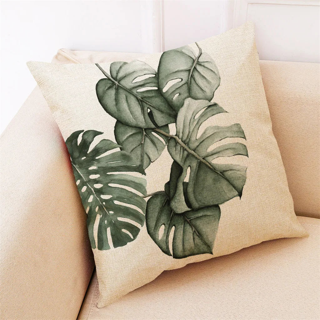 Pillowcase Pillow Throw Cover Cushion Green Decor Beautiful Leaves