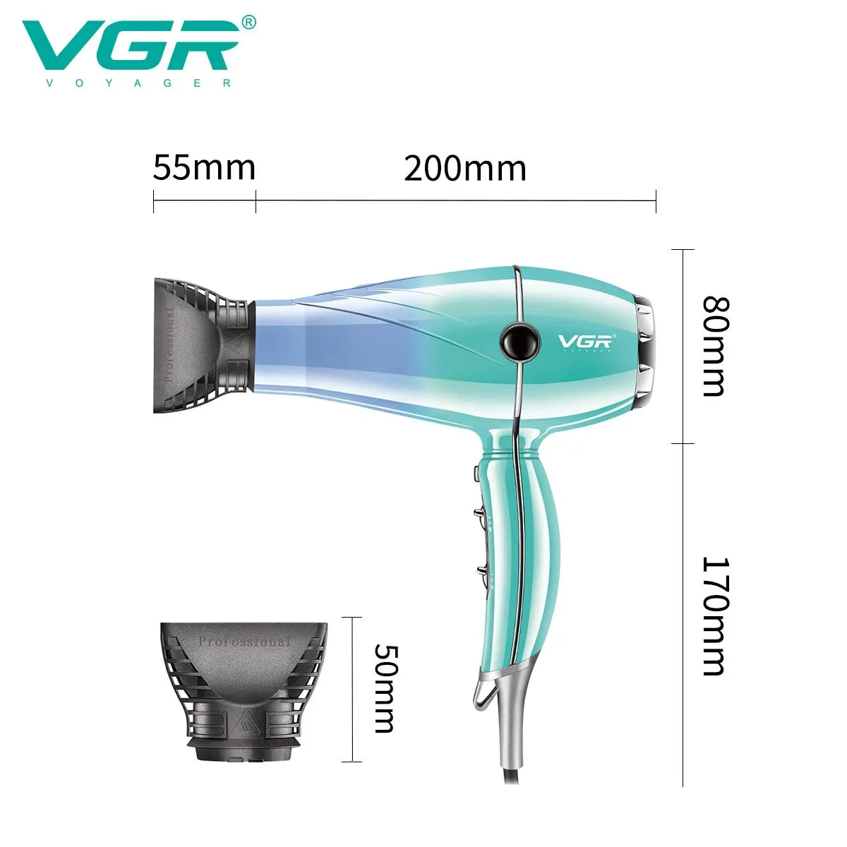 VGR Hair Dryer Professional Hair Dryer 2400W High Power Overheating