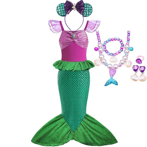 Obleka princese Disney Little Mermaid Ariel za deklice s kratkimi rokavi 