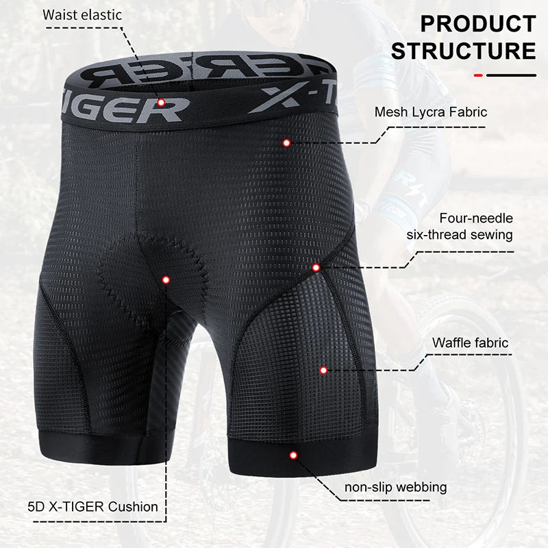 X-TIGER Men's Cycling Underwear Shorts 5D Padded Sports Riding Bike