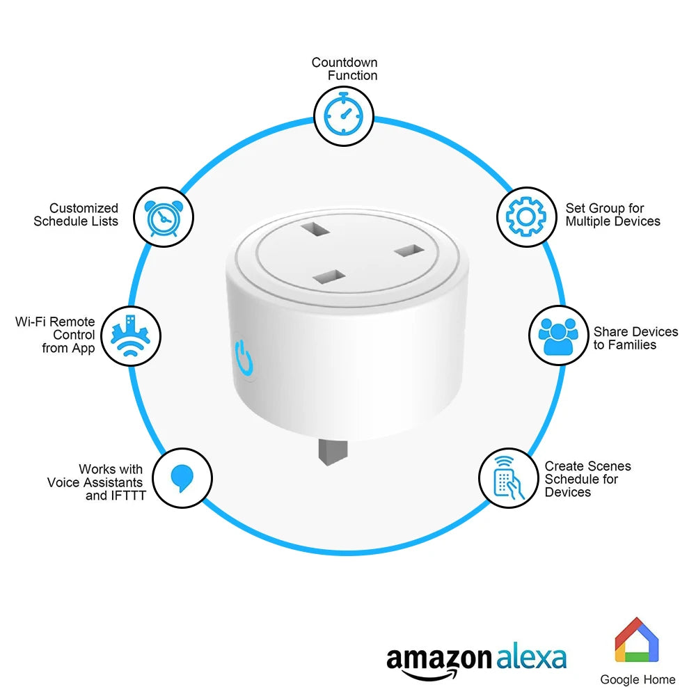 WiFi Smart Plug 10A UK daljinsko glasovno upravljanje Google Home Tuya Smart 