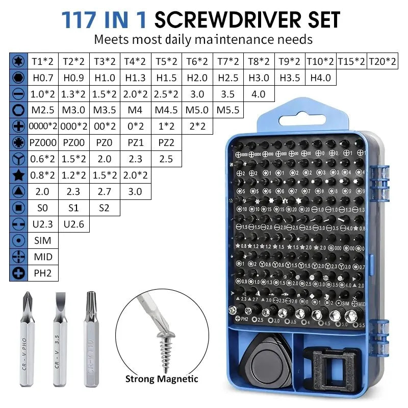 Precision Screwdriver Set 117 in 1 Magnetic Repair Tool Kit with 98