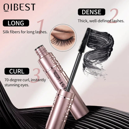 QIBEST New Silk Fiber Black Mascara Waterproof Long Lasting Extension