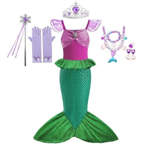 Obleka princese Disney Little Mermaid Ariel za deklice s kratkimi rokavi 