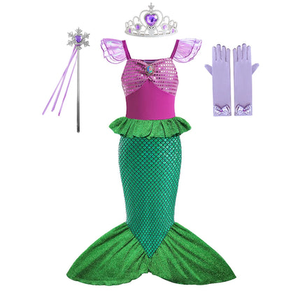 Obleka princese Disney Little Mermaid Ariel za deklice s kratkimi rokavi 