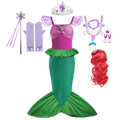 Obleka princese Disney Little Mermaid Ariel za deklice s kratkimi rokavi 