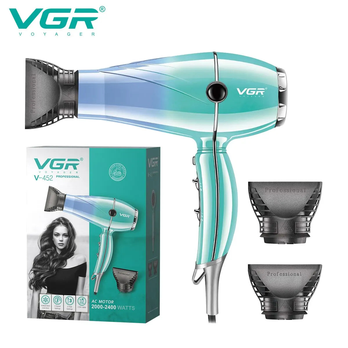 VGR Hair Dryer Professional Hair Dryer 2400W High Power Overheating