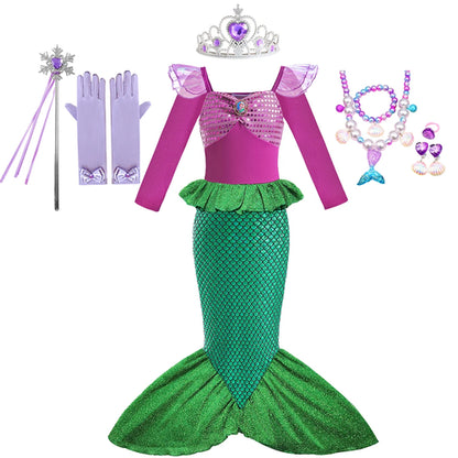 Obleka princese Disney Little Mermaid Ariel za deklice s kratkimi rokavi 