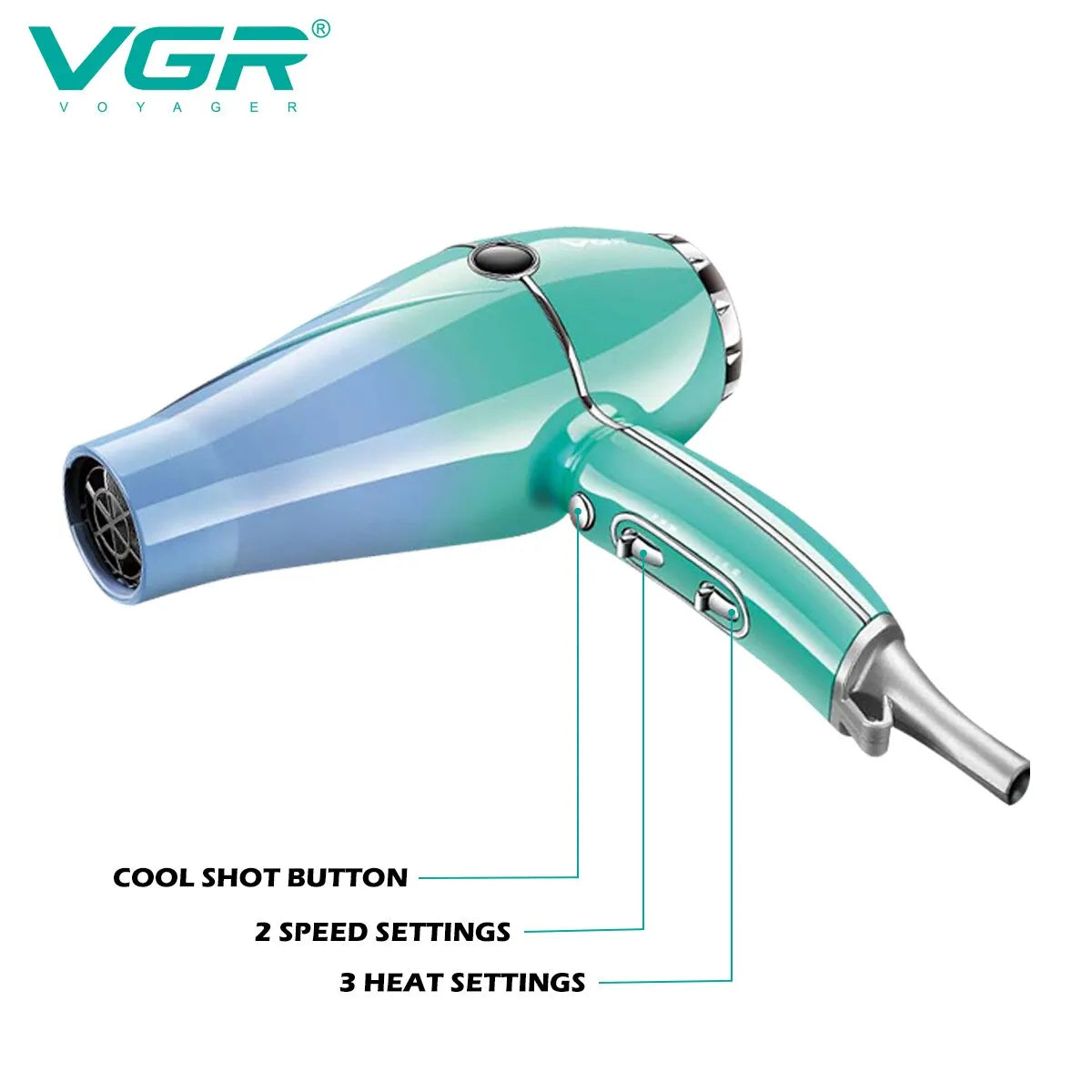 VGR Hair Dryer Professional Hair Dryer 2400W High Power Overheating