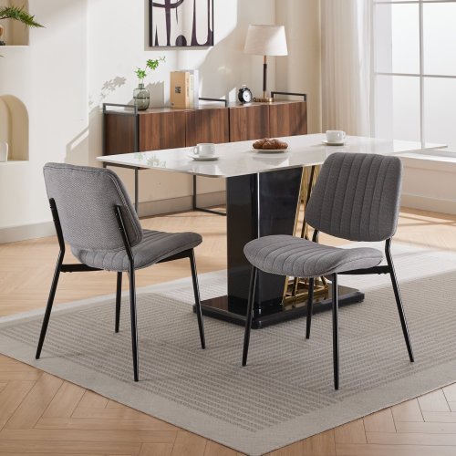 Dining Chairs Set Of 2 Modern Retro Linen Chair With Bentwood Back Upholstered Seat Metal Legs Adjustable Foot For Kitchen Dining Room Chairs