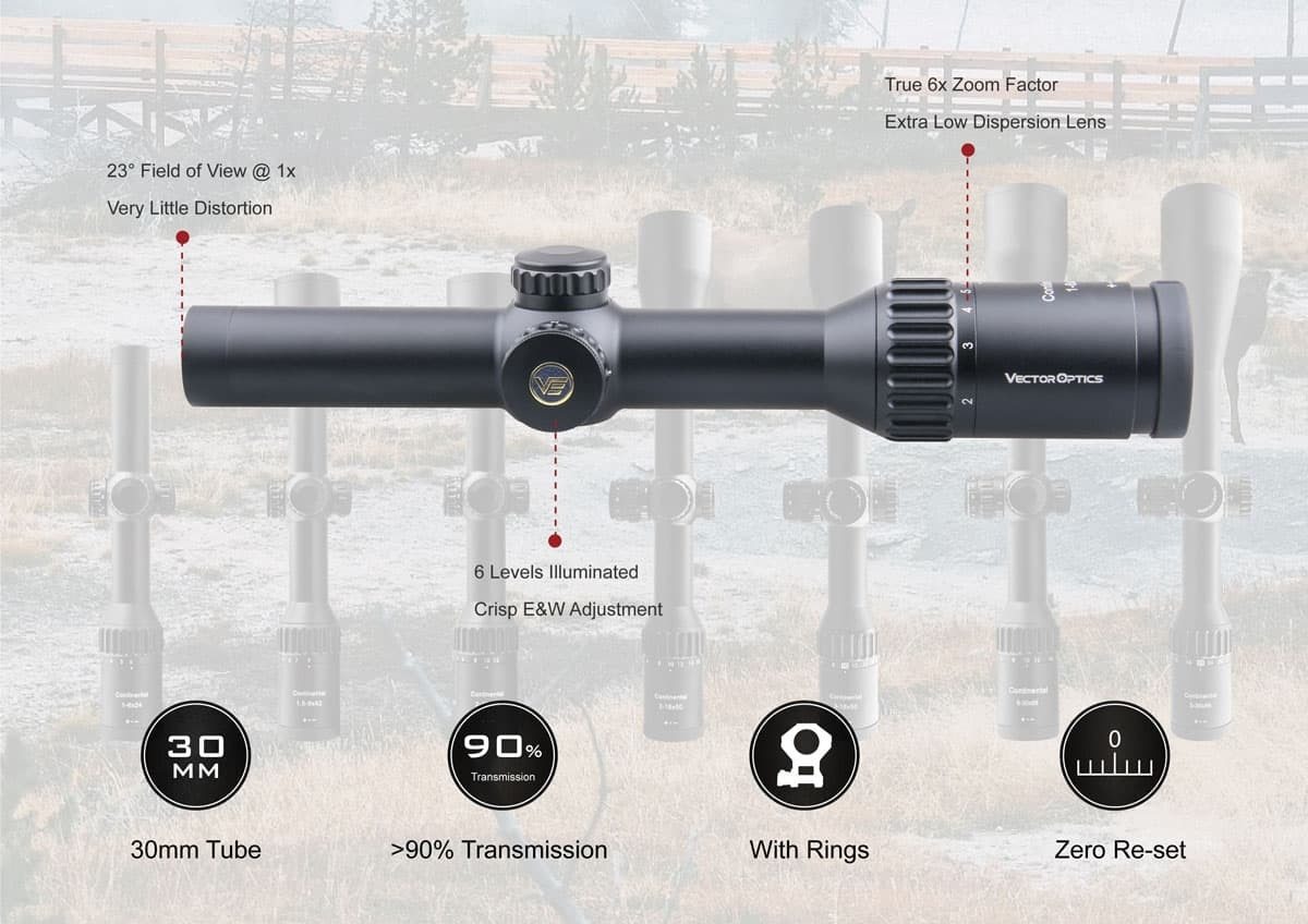 Optics Continental HD 1-6x24 Hunting Riflescope Optical Rifle Scope