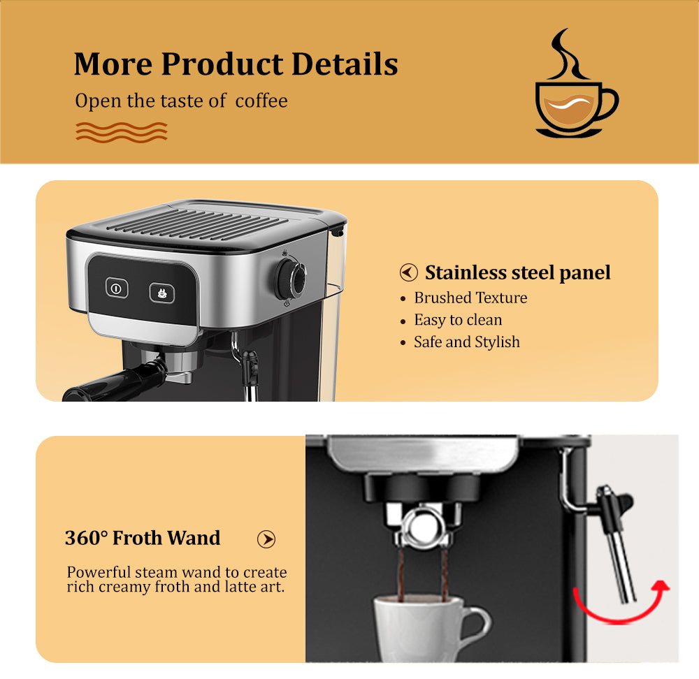 Premium 1200W 20 Bar Espresso Coffee Machine