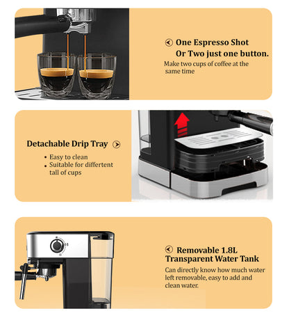 Premium 1200W 20 Bar Espresso Coffee Machine